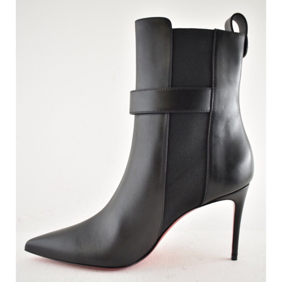 Christian Louboutin SO CL Chelsea Booty 85 Black Leather Ankle Heel Bootie 37.5 - Picture 11 of 14